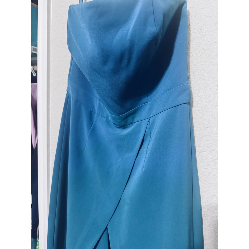 White House Black Market Strapless Wrap Front Jumpsuit Teal Blue Size 6 Formal - Picture 3 of 7